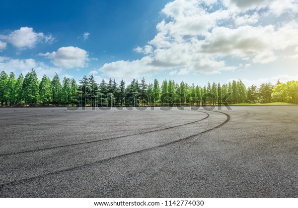 Empty asphalt\
road and green forest\
landscape