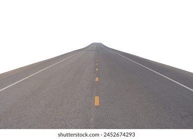 Empty asphalt road isolated on white background, clipping path