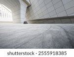 Empty asphalt road and modern city building