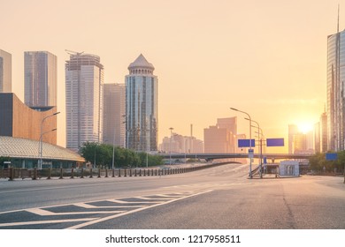 Empty Asphalt Road And Modern Urban Architecture Skyline Panorama In Beijing China