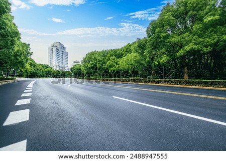 Image, Stock Photo Road with trees at the edge and meadow