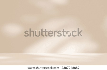 Empty autumn room studio with shadow of leaves for product presentation. Minimal room backdrop for displaying cosmetic products. Summer tropical background. Sunlight effect the shadow on the wall.