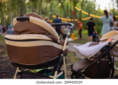 Empty Baby Stroller For Boys In The Park.