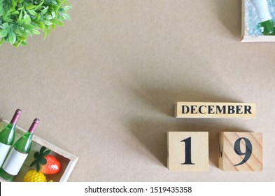 Empty Background, Design with number cube strawberry pine apple and wine in natural concept, December 19.