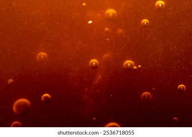 Empty background with foam bubbles in slight blur at high magnification. Background with close-up of beer foam in soft focus.