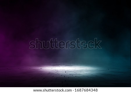 Empty background scene. Texture dark concentrate floor with mist or fog.