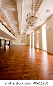 Empty Ballroom With Wooden Floor