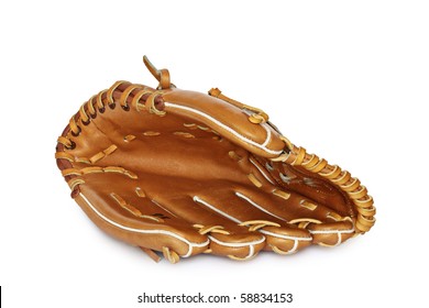 Empty baseball catcher mitt isolated on white background