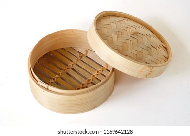 Empty basket of dim sum made of bamboo material