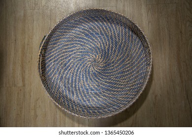 Empty Basket Shot Overhead, From Top, Isolated On Wood Background.