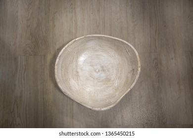 Empty Basket Shot Overhead, From Top, Isolated On Wood Background.