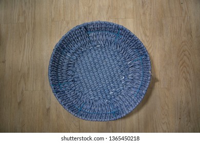 Empty Basket Shot Overhead, From Top, Isolated On Wood Background.