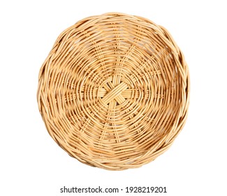 Empty Basket, Wicker Baskets, Bamboo Basket On White Background. Top View.