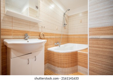 An empty bathroom in a flat. - Shutterstock ID 2161141633