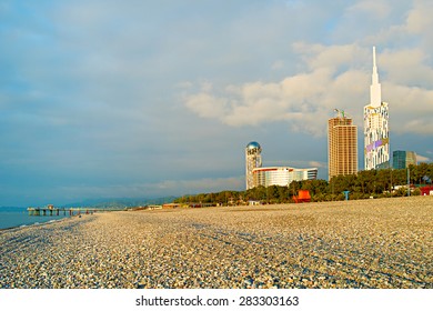 Empty Batumi Beach At Sunset. Adjara Region, Georgia