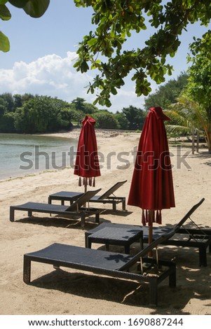 Empty beach during coronavirus lockdown. Coronavirus pandemic crisis. Tourism is entering a great crisis due to the worldwide panic of the Corona Virus.
