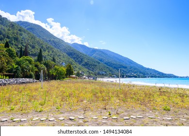 empty beach and mountain views