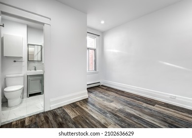 Empty Beautiful Old Style Modern Renovated Apartment In 2 Floors Canadian House With Nice Contemporary Equipped Kitchen With Appliances, Stove, Fridge, Washer And Dryer, New Bathroom And Powder Room