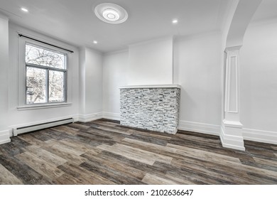 Empty Beautiful Old Style Modern Renovated Apartment In 2 Floors Canadian House With Nice Contemporary Equipped Kitchen With Appliances, Stove, Fridge, Washer And Dryer, New Bathroom And Powder Room