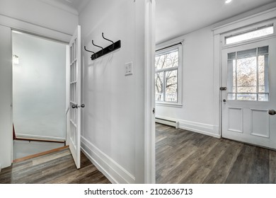 Empty Beautiful Old Style Modern Renovated Apartment In 2 Floors Canadian House With Nice Contemporary Equipped Kitchen With Appliances, Stove, Fridge, Washer And Dryer, New Bathroom And Powder Room