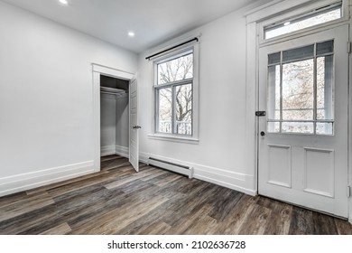 Empty Beautiful Old Style Modern Renovated Apartment In 2 Floors Canadian House With Nice Contemporary Equipped Kitchen With Appliances, Stove, Fridge, Washer And Dryer, New Bathroom And Powder Room