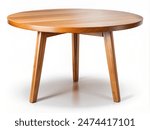 Empty beautiful round wood table on white background