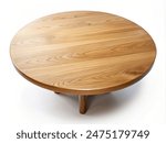 Empty beautiful round wood table on white background top view