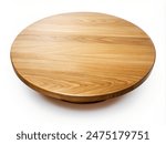 Empty beautiful round wood table on white background top view