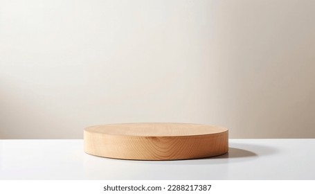 Empty beautiful round wood table  top counter on  interior in clean and bright with shadow background, Ready,white background, for product montage - Shutterstock ID 2288217387
