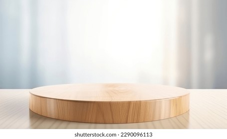 Empty beautiful round wood table  top counter on  interior in clean and bright with shadow background, Ready,white background, for product montage - Shutterstock ID 2290096113