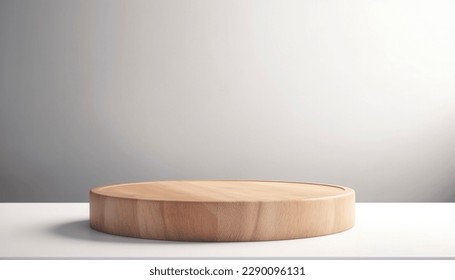 Empty beautiful round wood table  top counter on  interior in clean and bright with shadow background, Ready,white background, for product montage - Shutterstock ID 2290096131