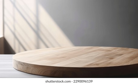 Empty beautiful round wood table  top counter on  interior in clean and bright with shadow background, Ready,white background, for product montage - Shutterstock ID 2290096139