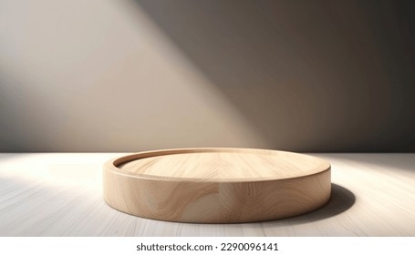 Empty beautiful round wood table  top counter on  interior in clean and bright with shadow background, Ready,white background, for product montage - Shutterstock ID 2290096141