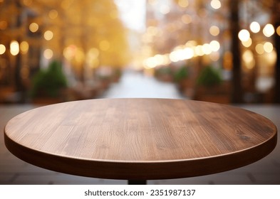 Empty beautiful round wood tabletop counter on interior in clean and bright kitchen  background, Ready for display, Banner, for product montage - Powered by Shutterstock