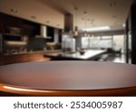 Empty beautiful wood tabletop on interior kitchen