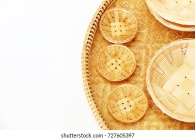 Empty Beauty Basketry Set Of Thai Folk Wisdom Art Wicked Ware With Copy Space On White Background For Food Stylist Creative Design Concept , Composition Frame