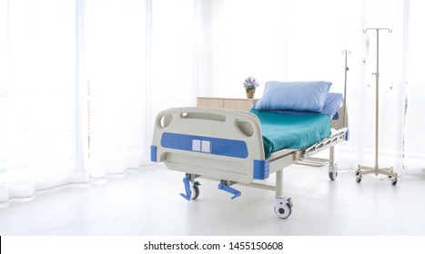 Empty bed in a hospital room awaits treatment from the doctor. Patient room background, insurance concept