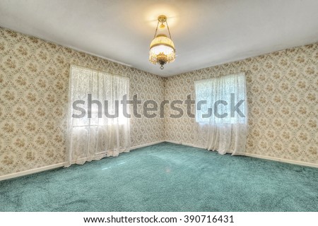 Empty Bedroom with Floral Wallpaper