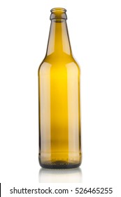 Empty beer bottle on white background