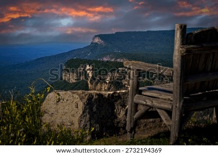 Empty Bench, positioned to overlook the Hudson Valley and the Shawangunk Mountain range.