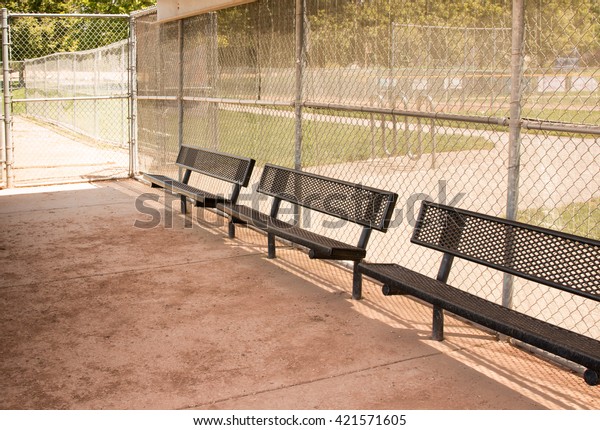 Empty Benches Little League Baseball Dugout Parks Outdoor
