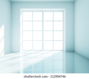 Empty Big Blue Room With White Window