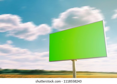 Empty Big Board Or Billboard With A Green Screen Near Highway. Mock Up, Mockup