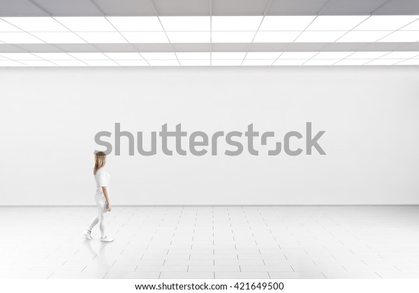 Download Empty Big Hall Wall Mockup Woman Stock Photo Edit Now 421649500