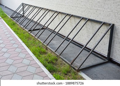 Empty Bike Parking. Parking Space Or Spot For Multiple Bikes. Place For Parking At The House Or Shop Of Bicycles. Parking In City Park