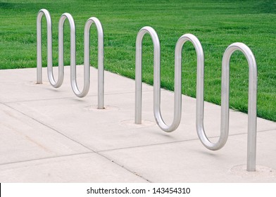 Empty Bike Rack In Campus Of University