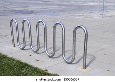 Empty Bike Rack In College Campus 