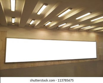 Empty Billboard In City Subway Station