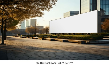 Empty billboard outdoor mockup in city center uptown sidewalk 