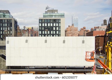 Empty Billboard Sign With Construction Outside In New York City Urban